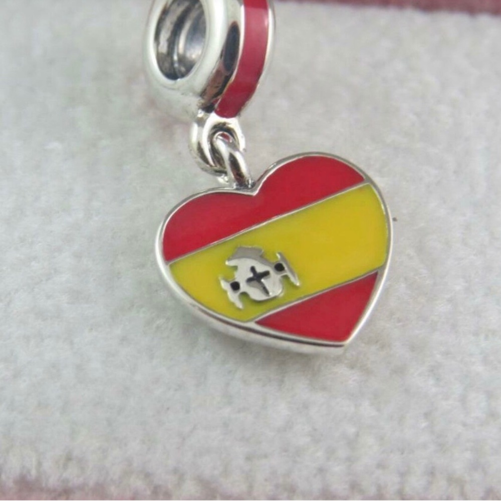 Pandora Spain Charm Spain Heart Flag Charm Travel Themed Charm (T37)